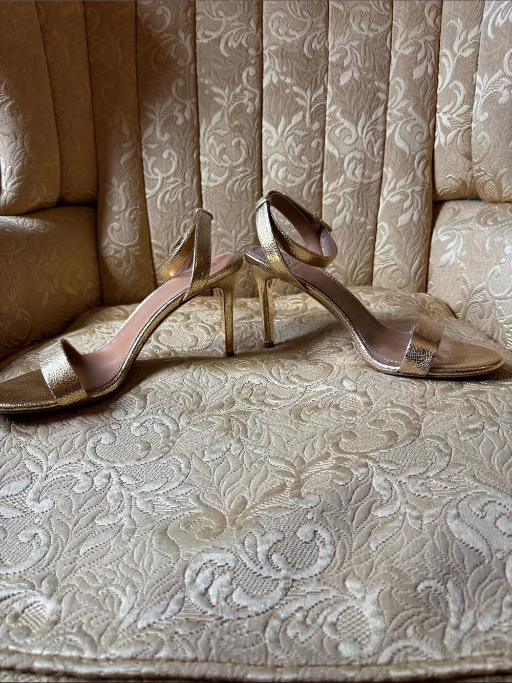 Tory Burch Gold Metallic Ankle-Strap Stiletto 4” heels